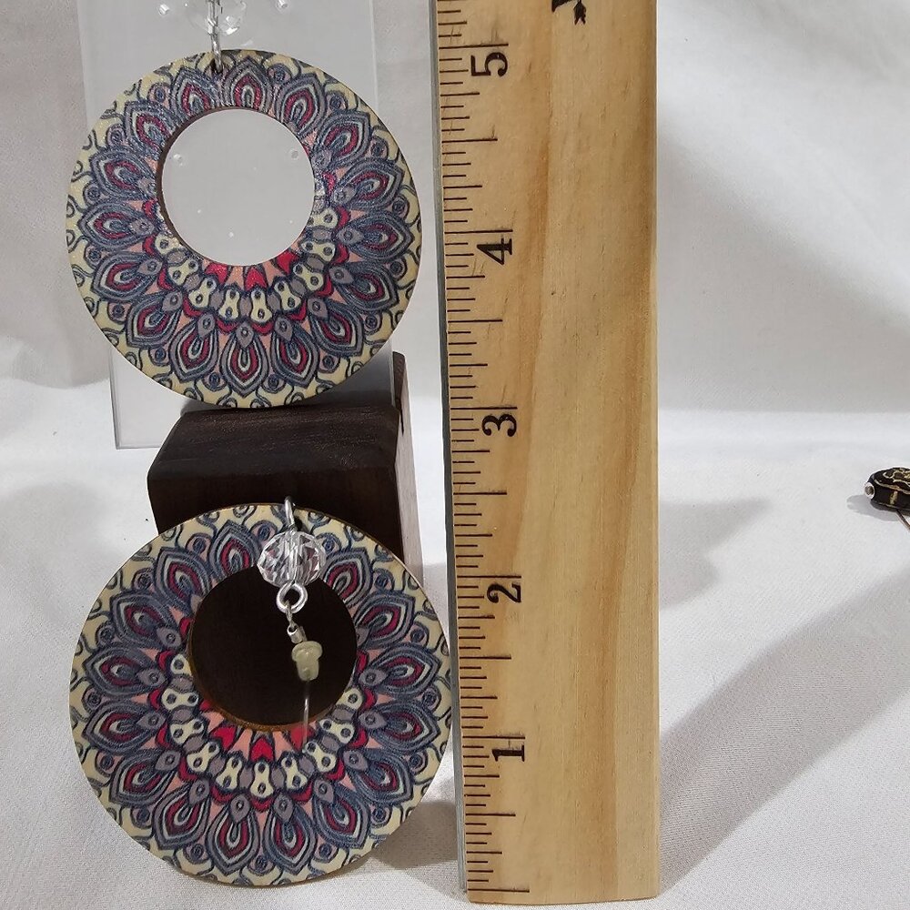 Wooden Mandala‎ Earrings - Picture 2 of 4